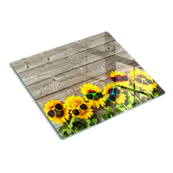 Glass kitchen board Sunflowers in sunglasses
