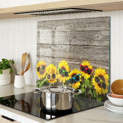 Glass kitchen board Sunflowers in sunglasses