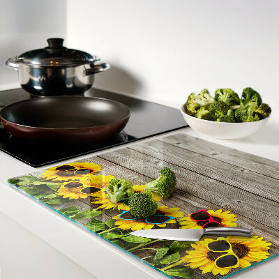 Glass kitchen board Sunflowers in sunglasses