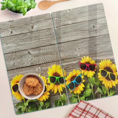 Glass kitchen board Sunflowers in sunglasses
