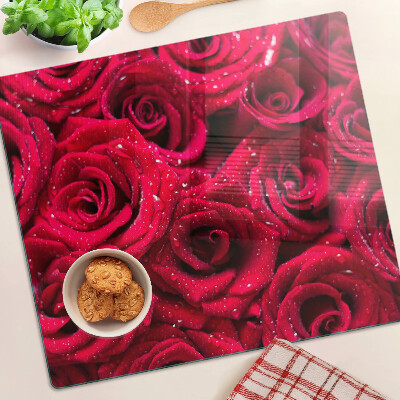 Glass kitchen board Roses in intense pink color
