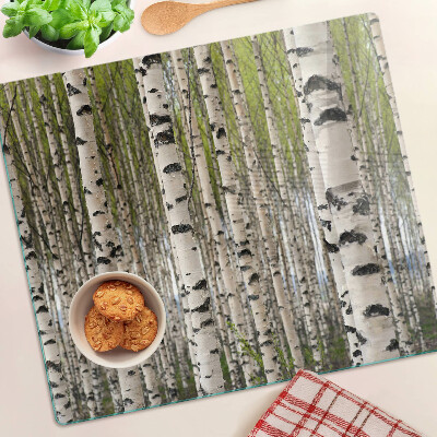 Glass kitchen board White birches in the forest