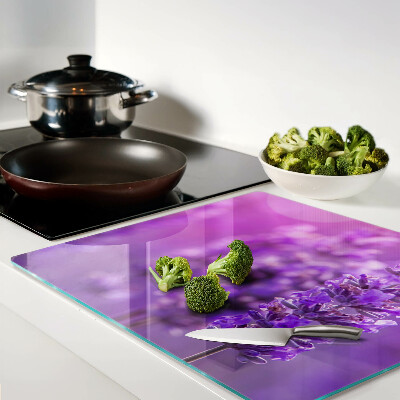 Glass kitchen board Lavender flowers on a purple background