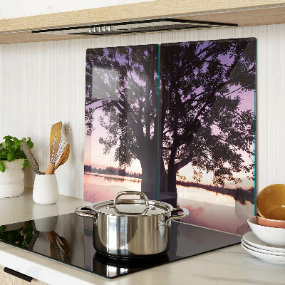 Glass chopping board Tree at sunset