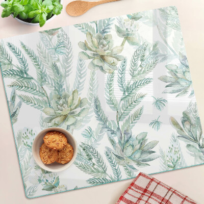 Glass chopping board Succulents and leaves