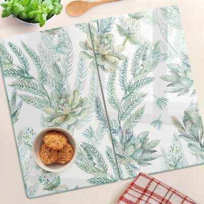 Glass chopping board Succulents and leaves