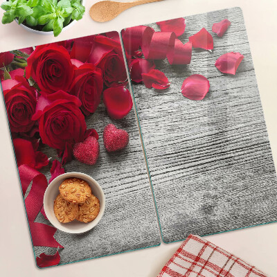 Glass chopping board Roses and heart petals