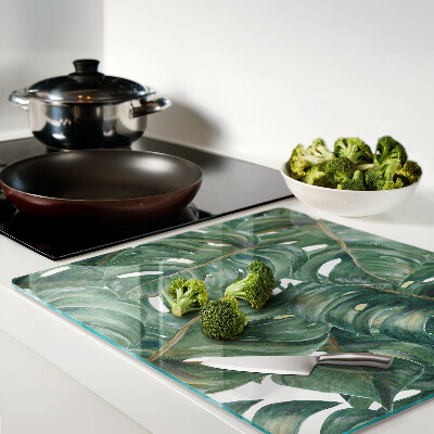 Glass chopping board Monstera leaves