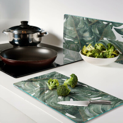 Glass chopping board Monstera leaves
