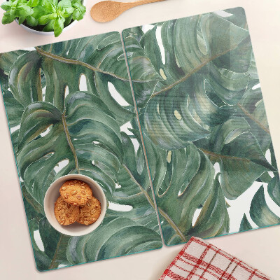 Glass chopping board Monstera leaves