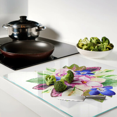 Glass chopping board Floral pattern with pink and blue flowers