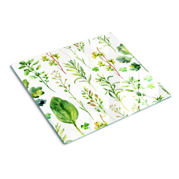 Glass chopping board Plant patterns in shades of green