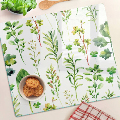 Glass chopping board Plant patterns in shades of green