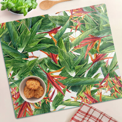 Glass kitchen board Tropical leaves and flowers
