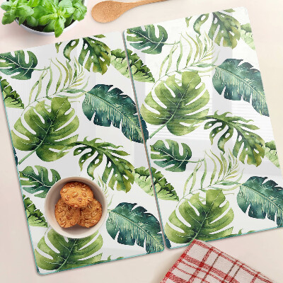 Glass kitchen board Monstera leaves in shades of green
