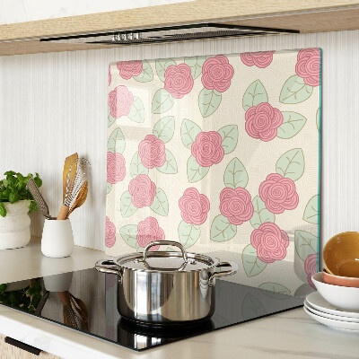 Glass kitchen board Roses on the leaves