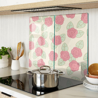 Glass kitchen board Roses on the leaves