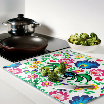 Glass chopping board Folk motif with roosters