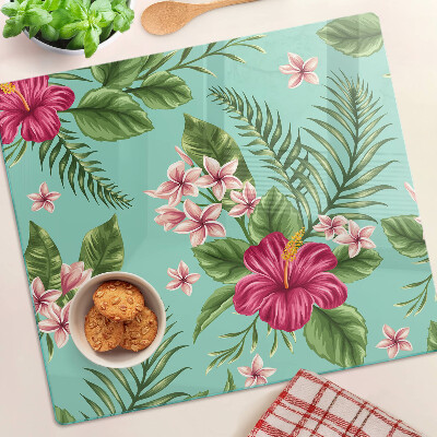 Glass chopping board Tropical floral pattern