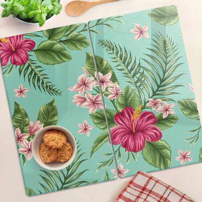 Glass chopping board Tropical floral pattern