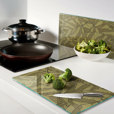 Glass chopping board Leaves in shades of gold