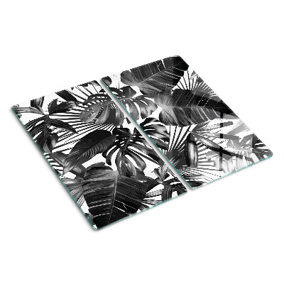 Glass kitchen board Tropical leaves in black and white