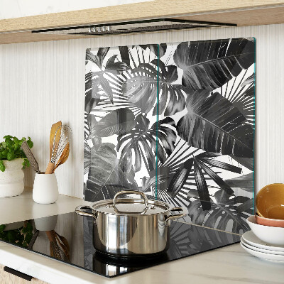 Glass kitchen board Tropical leaves in black and white