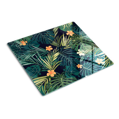 Glass kitchen board Tropical pattern with leaves and flowers