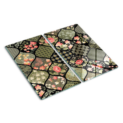 Glass chopping board Floral patchwork with geometric patterns