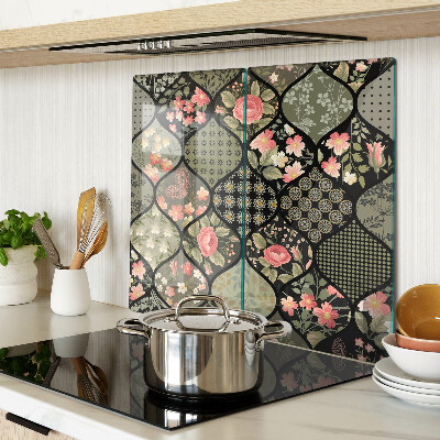 Glass chopping board Floral patchwork with geometric patterns