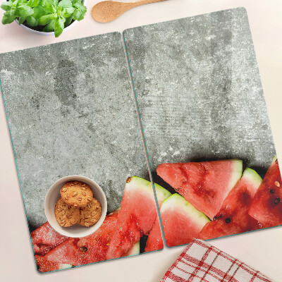 Glass kitchen board Watermelon slices on a gray background
