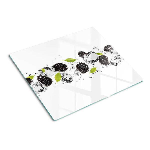 Glass kitchen board Raspberries with leaves and water drops