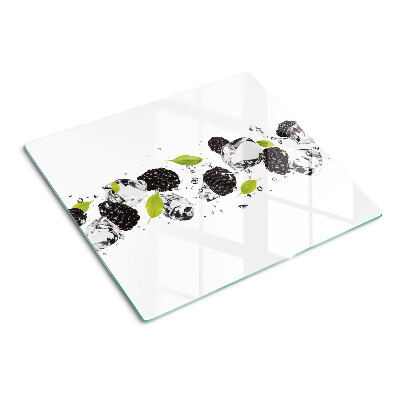 Glass kitchen board Raspberries with leaves and water drops