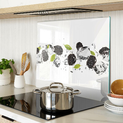 Glass kitchen board Raspberries with leaves and water drops