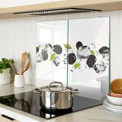 Glass kitchen board Raspberries with leaves and water drops