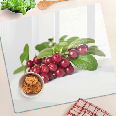 Glass kitchen board Cranberries with leaves