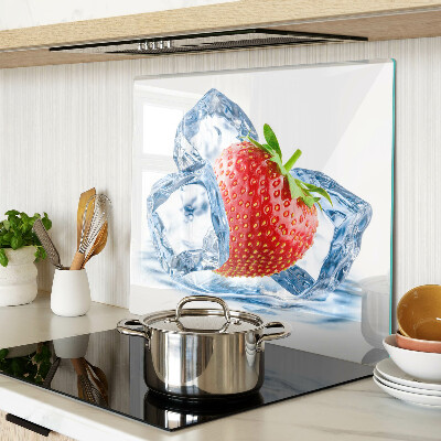 Glass kitchen board Strawberry in ice