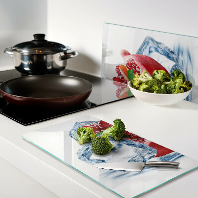 Glass kitchen board Pomegranate in ice