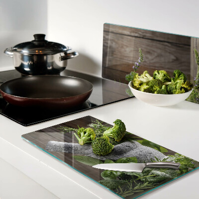 Glass chopping board Herbs in a pot