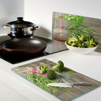 Glass chopping board Herbs on a String
