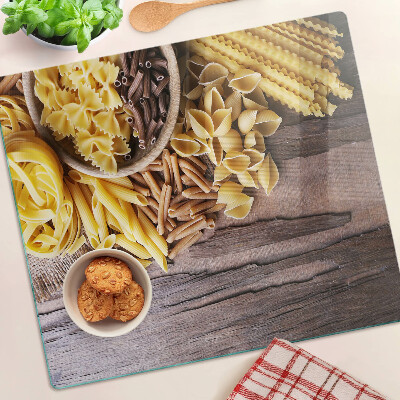 Glass chopping board Pasta and wooden accents