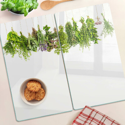 Glass kitchen board Herbs in hanging pots