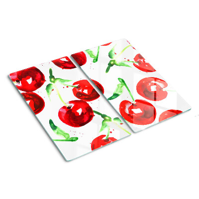 Glass chopping board Red cherries on a white background