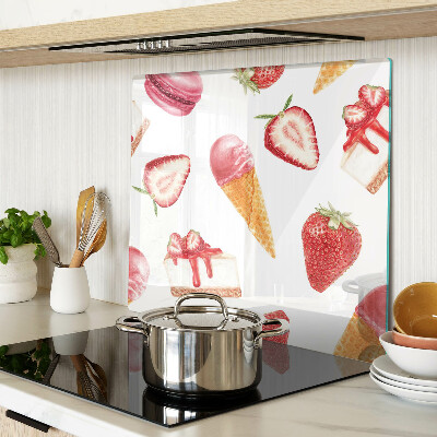 Glass chopping board Ice cream and strawberries