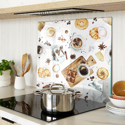 Glass kitchen board Coffee delicacies and baked goods