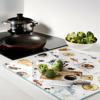 Glass kitchen board Coffee delicacies and baked goods