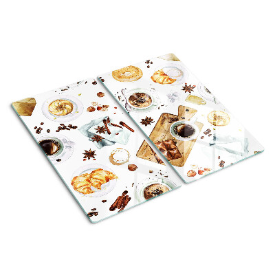 Glass kitchen board Coffee delicacies and baked goods