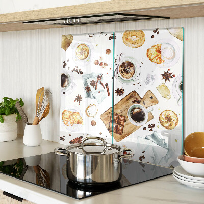 Glass kitchen board Coffee delicacies and baked goods
