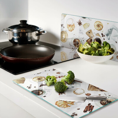Glass kitchen board Coffee delicacies and baked goods