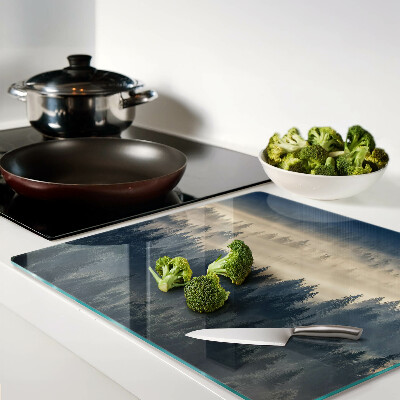 Glass chopping board Misty forest scenery